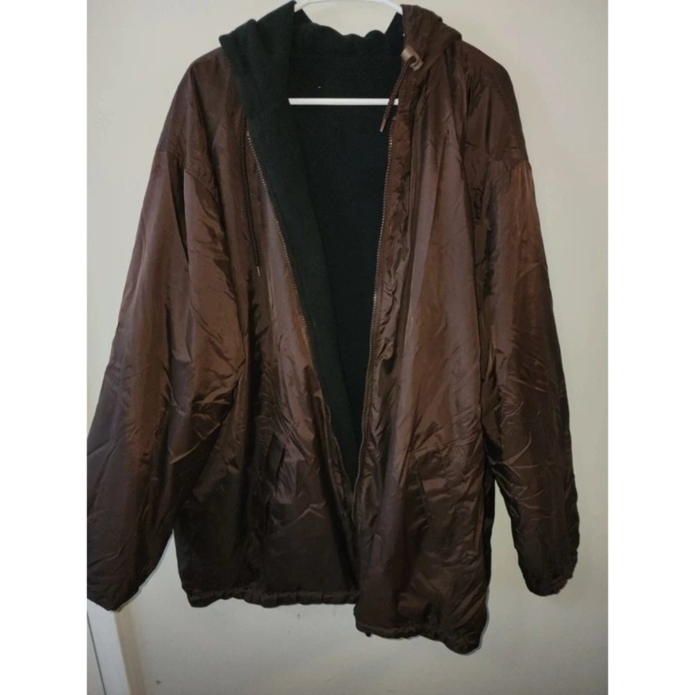 Men/Women's Brown Fleece Lined Hooded Windbreaker Jacket Full Zip Fits Like 2xl